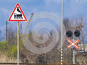 Signs set at the railway crossing