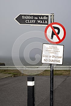 Signs at the start of a cliff walk