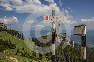 Signs at the top of ceahlau mountain range