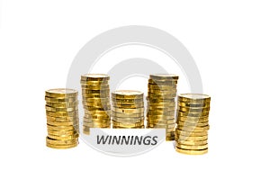 Winnings sign at coin piles photo
