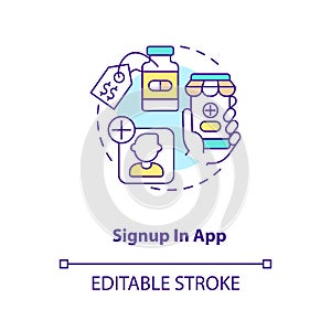 Signup in app concept icon