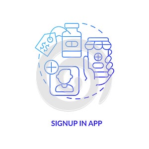 Signup in app concept icon