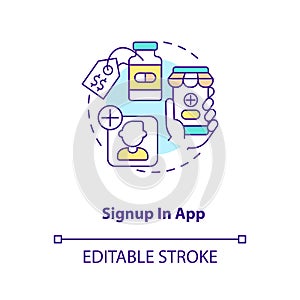 Signup in app concept icon photo