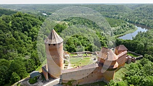 Sigulda, Latvia - 25 june 2022: On a cloudy summer day, a beautiful aerial view of Tuaida Castle in Latvia
