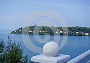 Sihanoukville, Cambodia -December 17, 2023: Bridge between Sihanoukville and Koh Puos Island. View of the sea photo