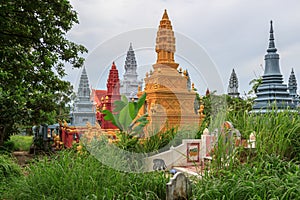 SIHANOUKVILLE CAMBODIA, JUNE 26, 2015: Wat Krom Pagodas old beautiful garden in cemetery on June 26, 2015