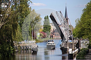 Sijtwende bridge over river vliet open in Leidschendam, the Netherlands. photo