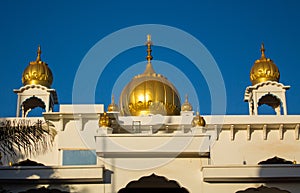 Sikh temple golden domes gleam in the sun