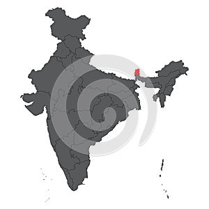 Sikkim red on gray India map vector