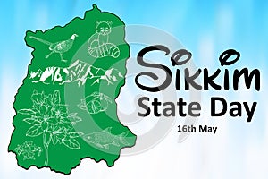 Sikkim State Day greetings, featuring concise state symbols and its map.