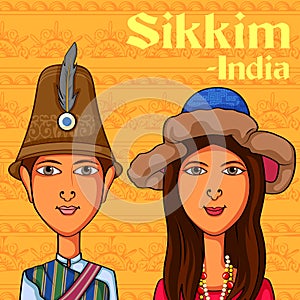 Sikkimese Couple in traditional costume of Sikkim, India