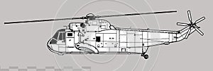 Sikorsky SH-3 Sea King. Vector drawing of multirole navy helicopter.