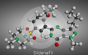 Sildenafil molecule. It is drug for the treatment of erectile dysfunction. Molecular model. 3D rendering