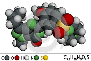 Sildenafil molecule. It is drug for the treatment of erectile dysfunction. Molecular model. 3D rendering photo