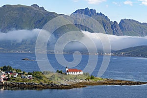 Sildpollnes church on the Sildpollneset peninsula, VÃÂ¥gan, Lofoten, Norway photo