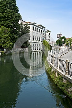 The Sile river in Treviso. Veneto district, Italy