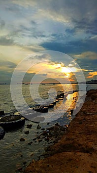 silence in the atmosphere of the sunset on the beach