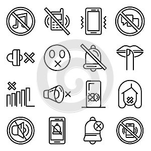 Silence icons set, outline style