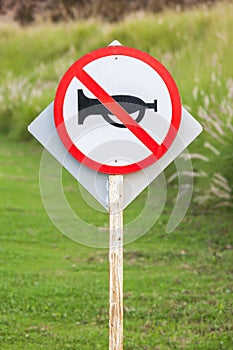 Silence zone in rural scene, the warning sign do not use vehicle