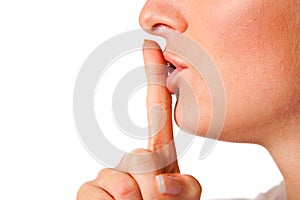 Silencing woman mouth closeup