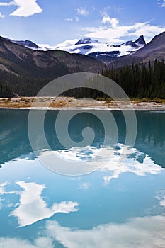 Silent mountain lake with the cold water,