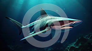 Silent Predator, Unveiling the Mysteries of the Deep Sea with the Sawtooth Shark. Generative AI