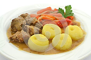 silesian dumplings with goulash sauce