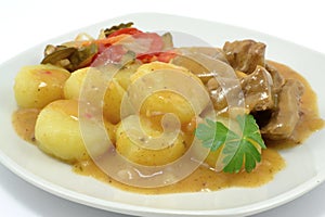 silesian dumplings with goulash sauce