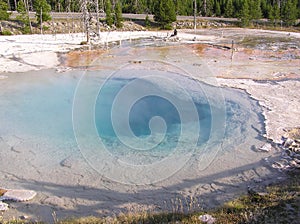 Silex Spring is a beautiful blue hot spring in Yellowstone National Park