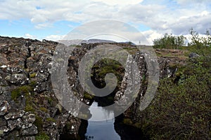 Silfra Thingvellir Park. Silfra breakdown of the tectonic plates of the Mid-Atlantic Ridge