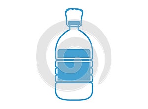Silhouette of a 5 liter plastic bottle on a white background. The outline of the water container is blue