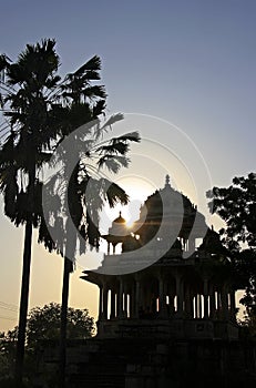 Silhouette of 84-Pillared Cenotaph at sunset, Bundi, Rajasthan