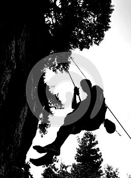 Silhouette of abseiler photo