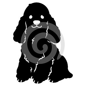 Silhouette of adorable simple English Cocker Spaniel sitting in front view with details