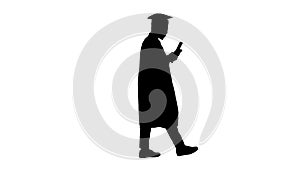 Silhouette African american male student in graduation robe text