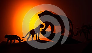 Silhouette of african male and female lion