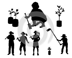 Silhouette Agriculturist growth small plant