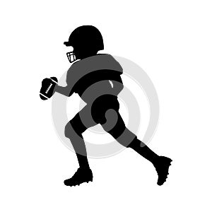 Silhouette American football player running boy with ball. Symbol sport.