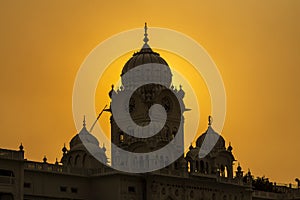 Silhouette Amritsar Golden Temple in India at sunset