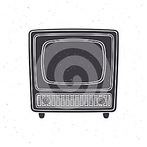 Silhouette of analogue retro TV with wooden body, signal and channel selector. Vector illustration.