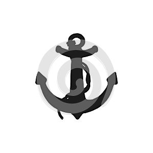 Silhouette of anchor with rope. Vector black white doodle sketch isolated illustration.