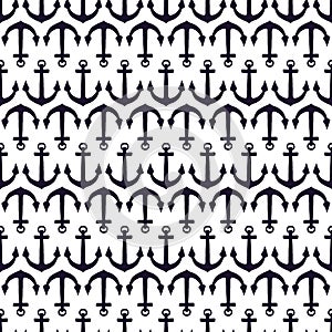 Silhouette of anchors seamless pattern. Vector black doodle sketch illustration on white background.