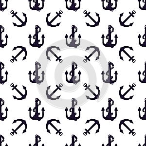 Silhouette of anchors seamless pattern. Vector black doodle sketch illustration on white background.