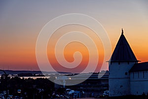 Silhouette of an ancient fortress tower.