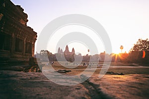 Silhouette of Angkor Wat at sunrise, the best time in the morning at Siem Reap, Cambodia