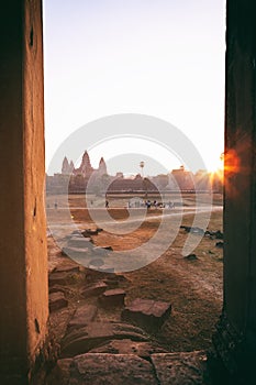 Silhouette of Angkor Wat at sunrise, the best time in the morning at Siem Reap, Cambodia