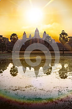 Silhouette of Angkor Wat at sunrise, the best time in the morning at Siem Reap, Cambodia