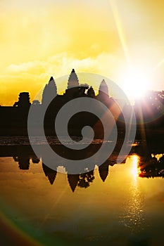 Silhouette of Angkor Wat at sunrise, the best time in the morning at Siem Reap, Cambodia