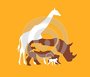 Silhouette animal of the African savanna, vector illustration