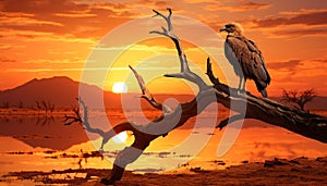 Silhouette of animals in the wild, backlit by sunset generated by AI